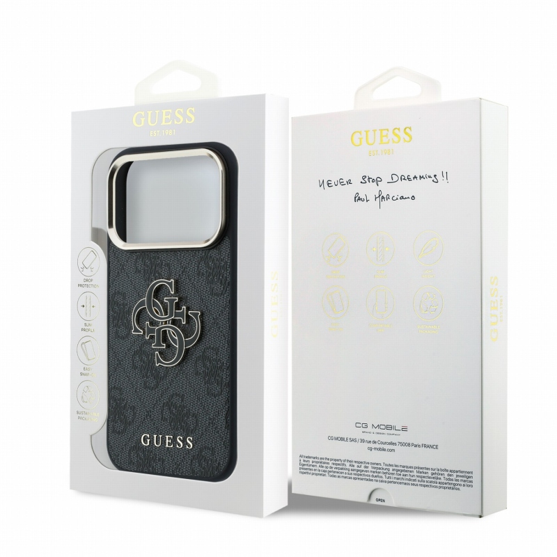 Guess PU 4G Resin Metal Logo – zadný kryt pre iPhone 18 Pro, čierny