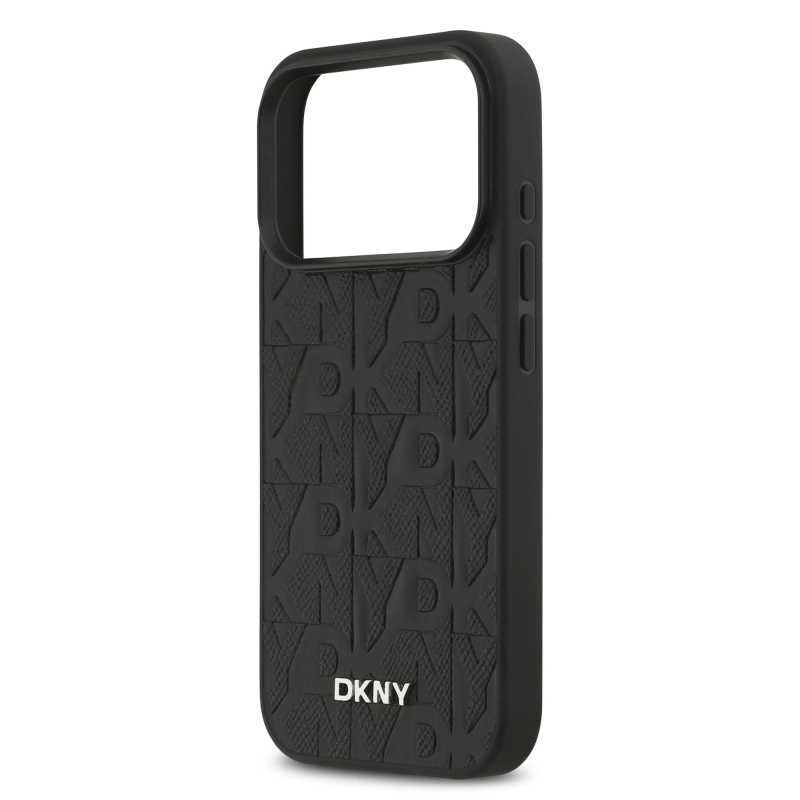 DKNY PU kožený zadný kryt Magsafe so vzorom mriežky pre iPhone 17 Pro Black