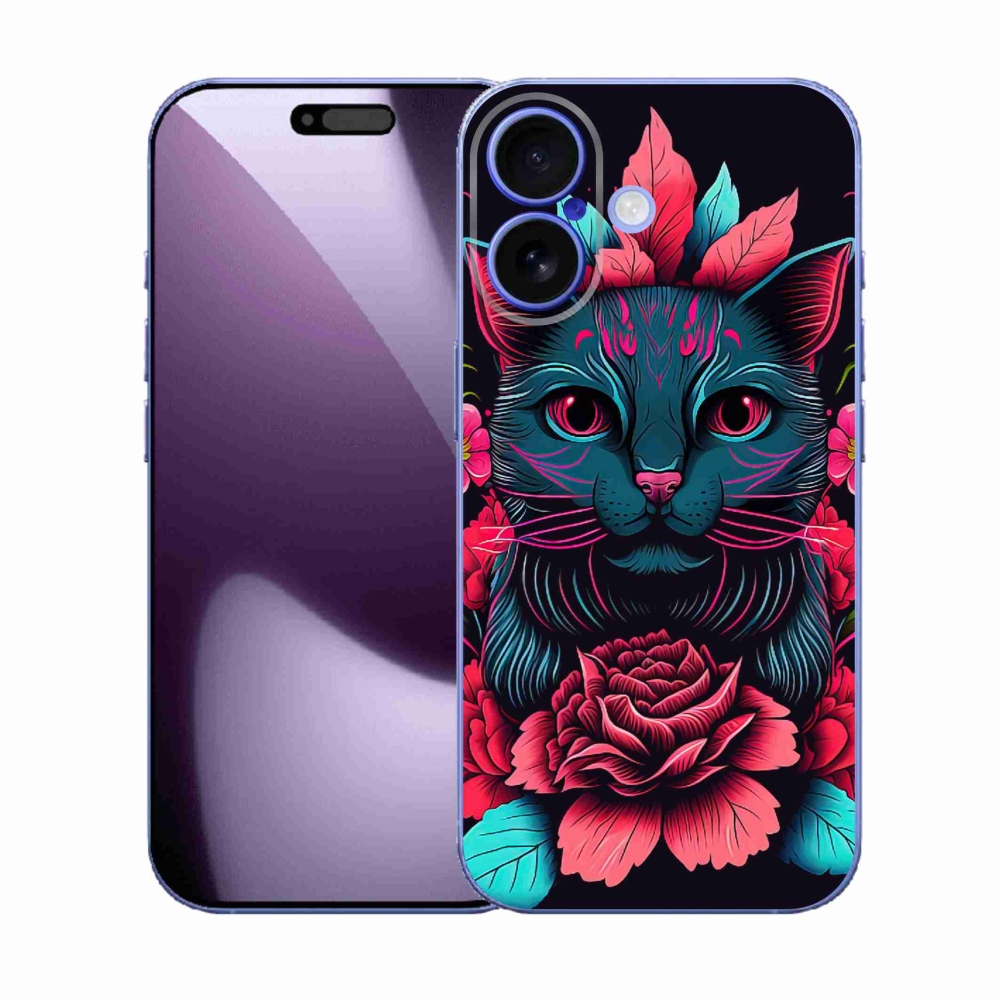 Gélový kryt mmCase na iPhone 17 - kvety a mačka