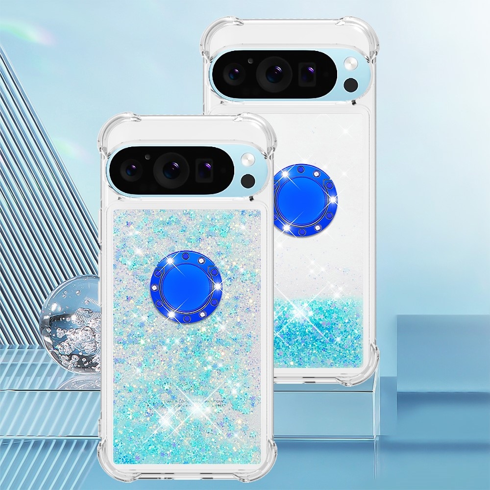 Glitt presýpací gélový obal s krúžkom na prst na Google Pixel 10 - modrý/hviezdičky