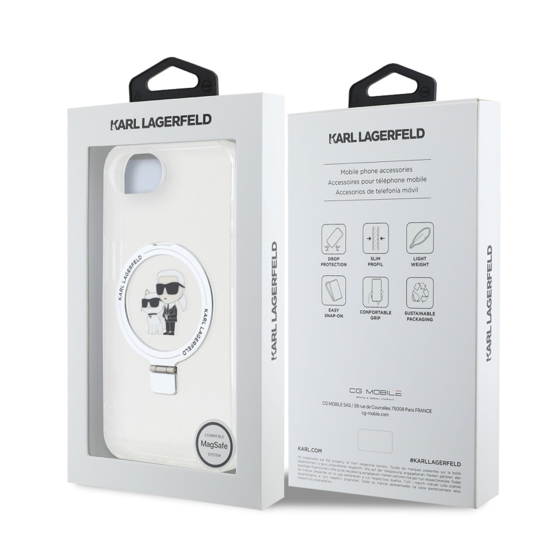 Karl Lagerfeld Ringstand Karl and Choupette MagSafe Zadný Kryt pre iPhone 16e White