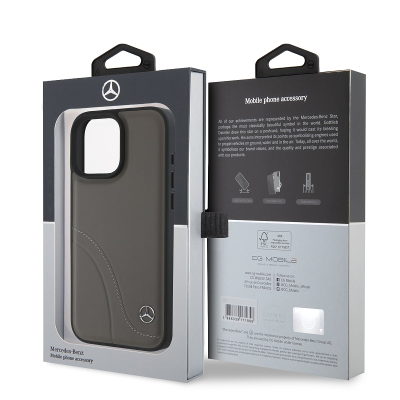 Mercedes Curved Stitches Leather Zadný Kryt pre iPhone 16 Pro Brown