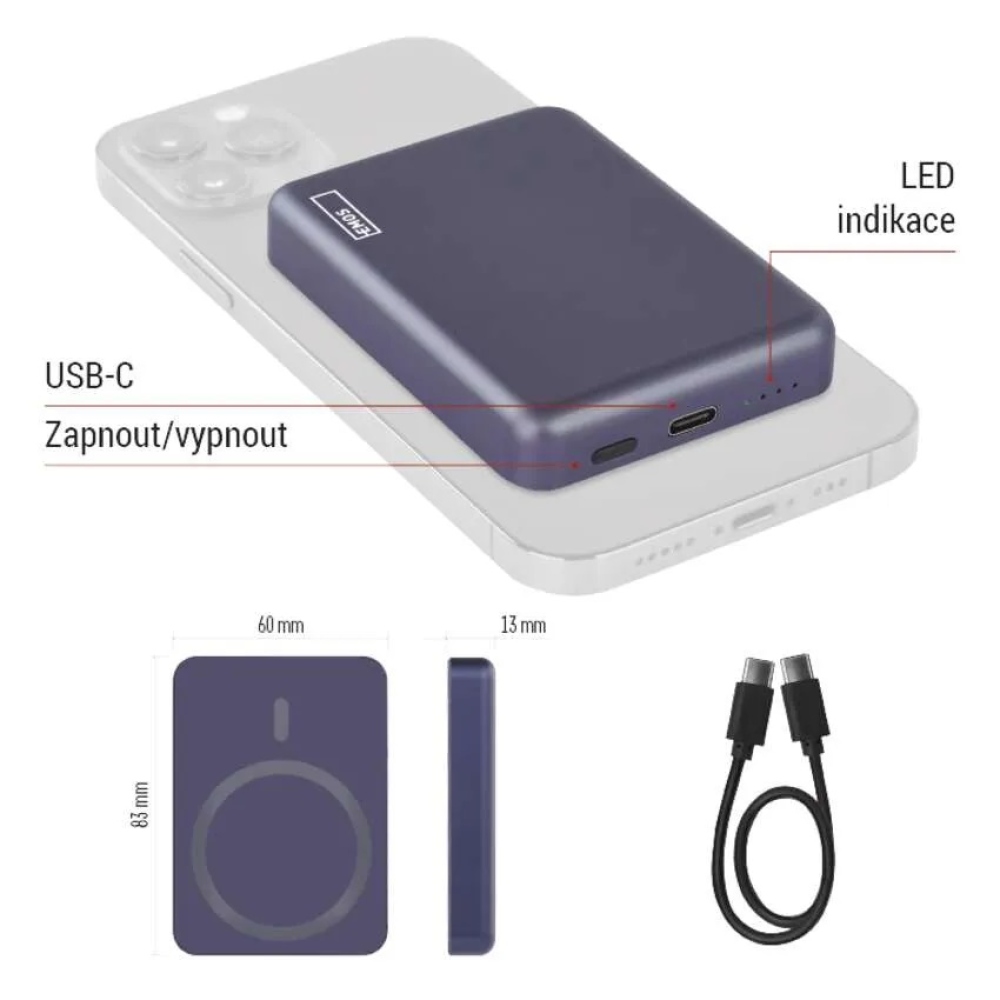 Powerbanka EMOS WI 522, 5000 mAh, 20 W+Wireless - modrá