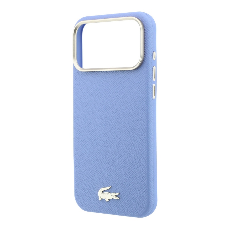 Lacoste PU kožený kryt Champs-Élysées so zlatým logom a MagSafe pre iPhone 18 Pro, modrý