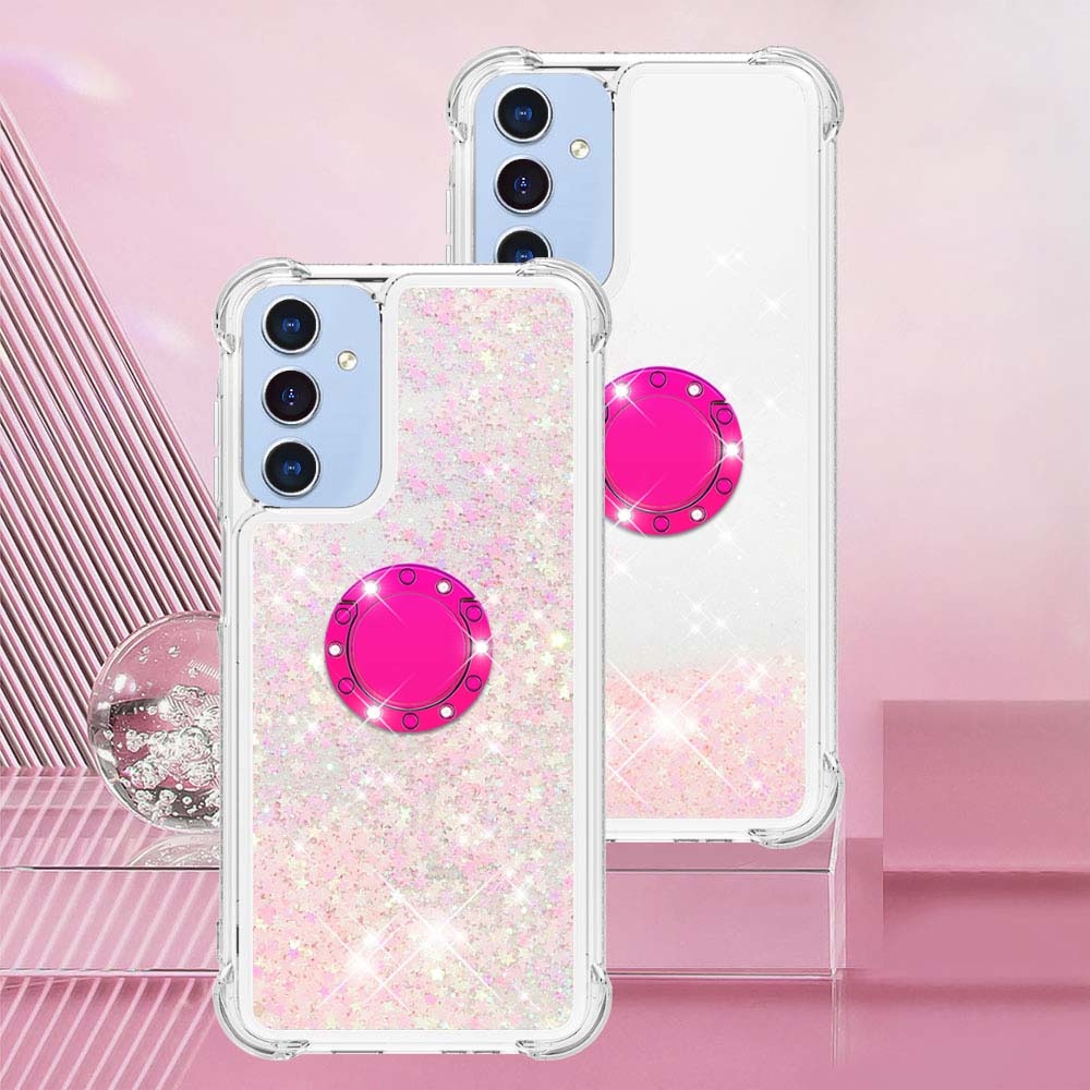 Glitt presýpacie gélový obal s krúžkom na prst na Samsung Galaxy A17 4G/5G - ružový/hviezdičky