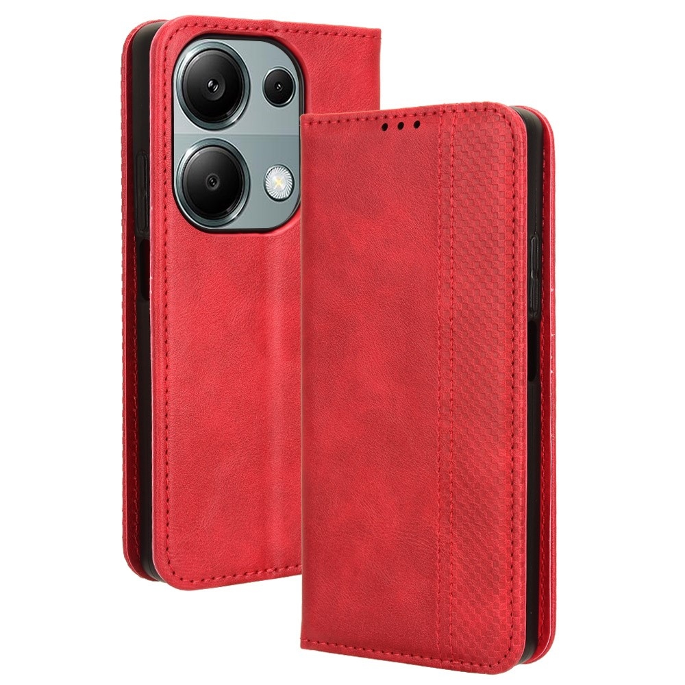 Vintage knižkové púzdro na Xiaomi Redmi Note 14S/Note 13 Pro 4G/Poco M6 Pro - červené