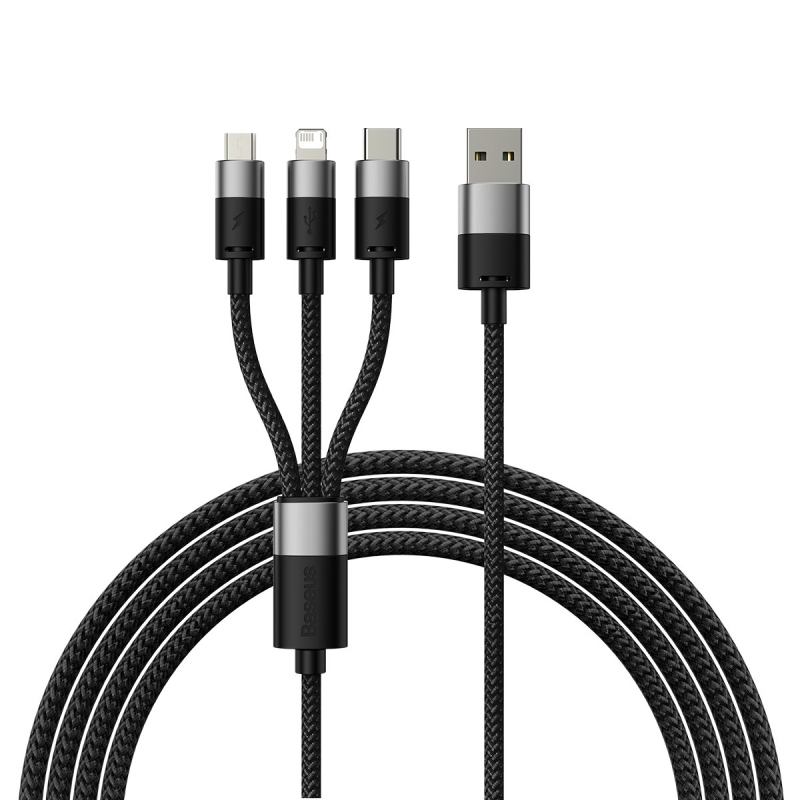 Baseus StarSpeed ​​3v1 Fast Charging Dátový Kábel USB-A - USB-C/Lighting/MicroUSB 20W 3.5A 1.2m Black