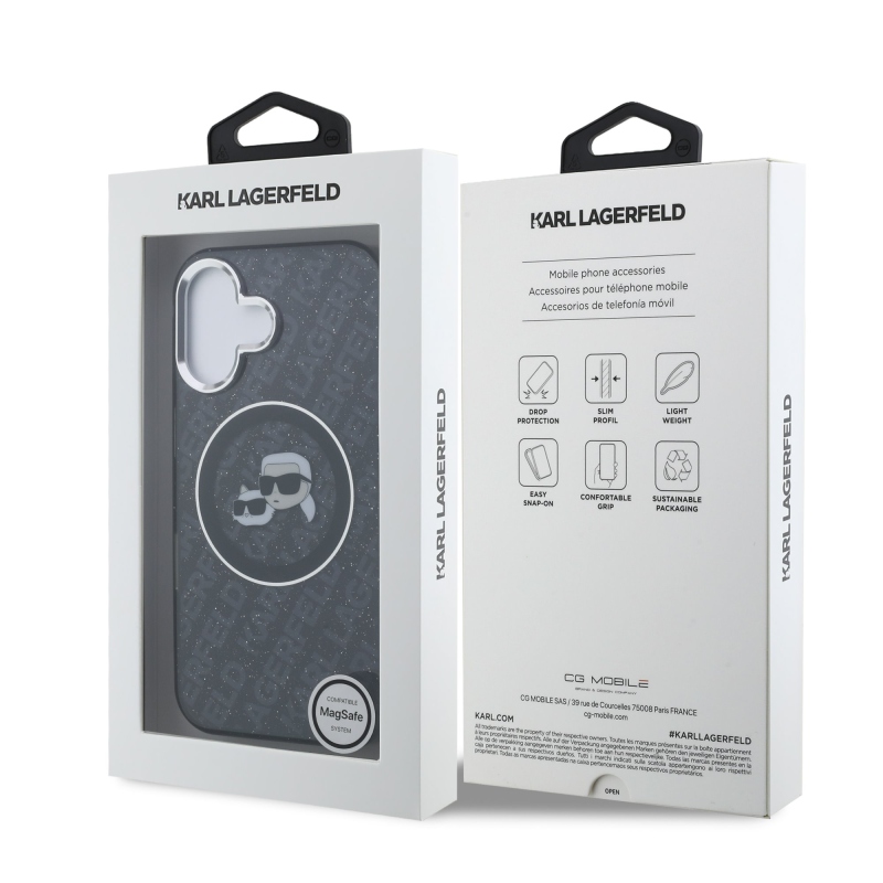 Karl Lagerfeld IML K&CH Heads Repeated Logo MagSafe Zadný Kryt pre iPhone 16 Black
