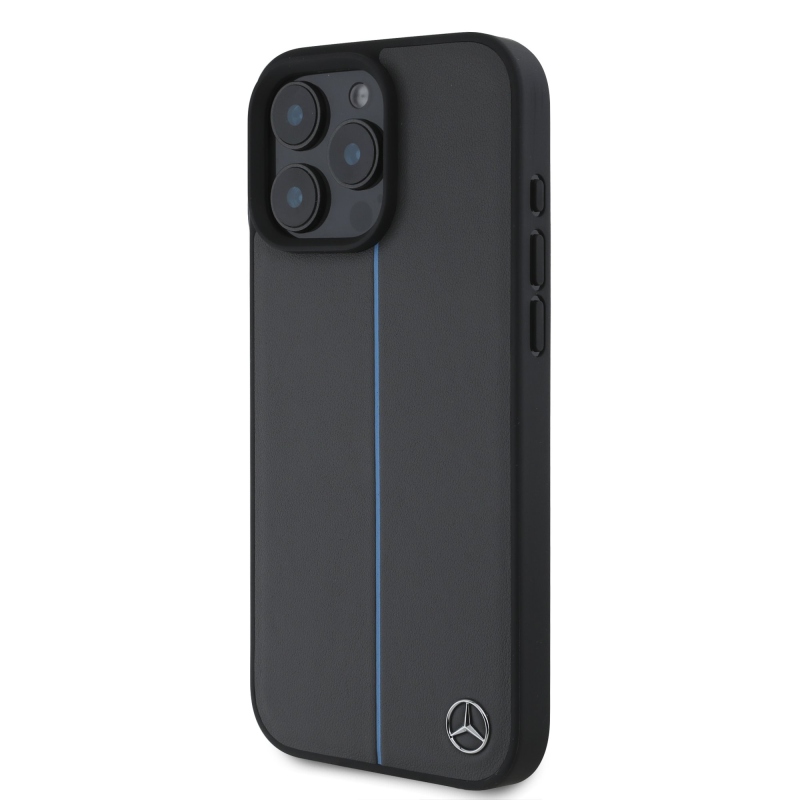 Mercedes Leather Blue Stripe MagSafe Zadný Kryt pre iPhone 16 Pro Anthracite Grey