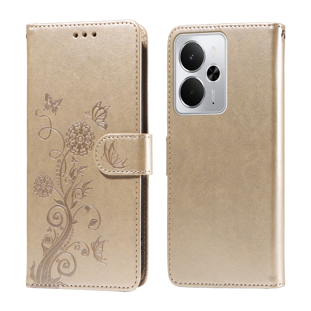Flowery knižkové puzdro na Realme 14 5G - zlaté
