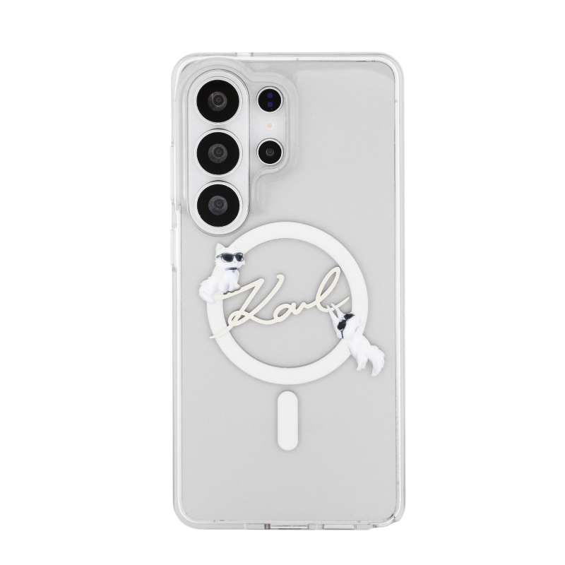 Karl Lagerfeld IML Choupette Karl Script Logo Magnetický zadný kryt pre Samsung Galaxy S26 Ultra Transparent