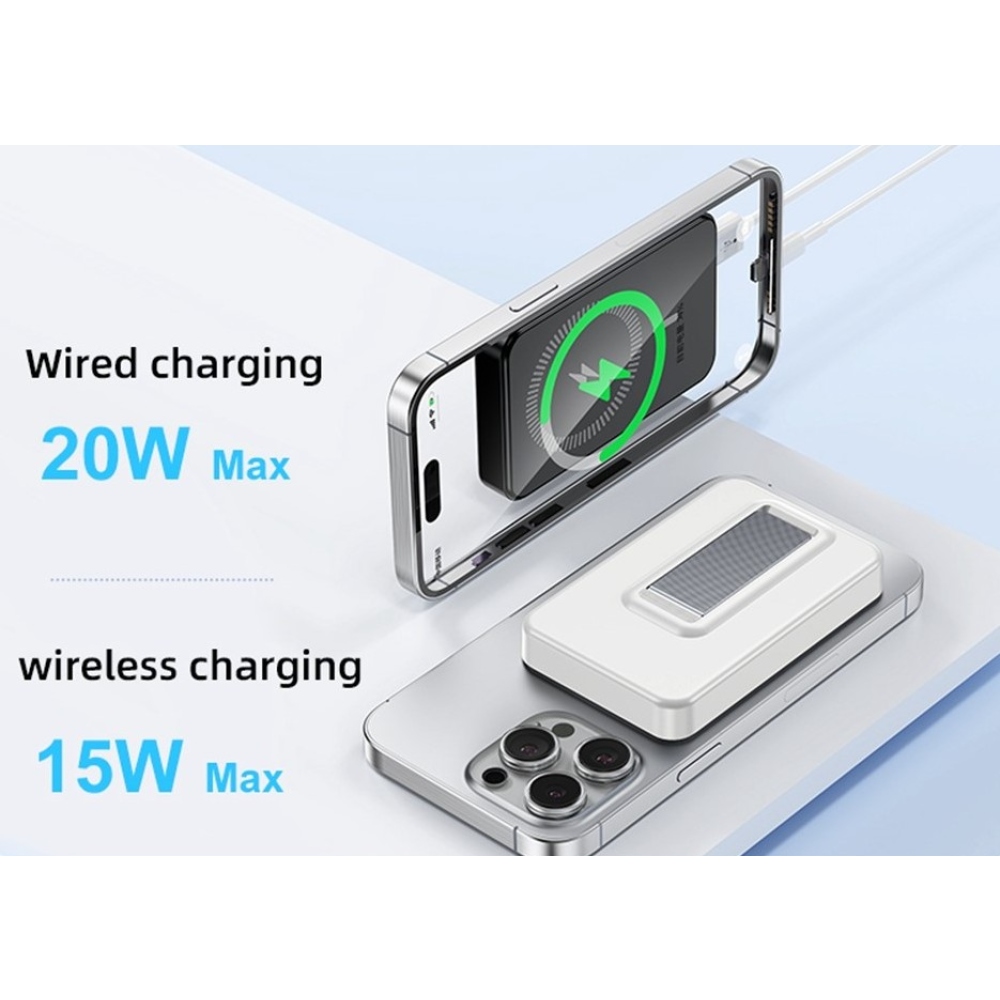 ZKD-03 magnetická powerbanka 10000 mAh 15W so stojanom - biela