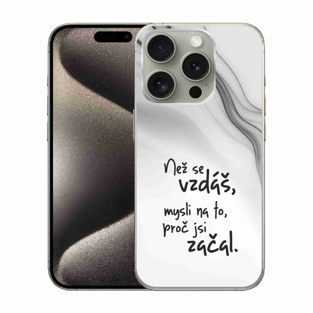 Gélový kryt mmCase na iPhone 15 Pro - citát 2 biele pozadie
