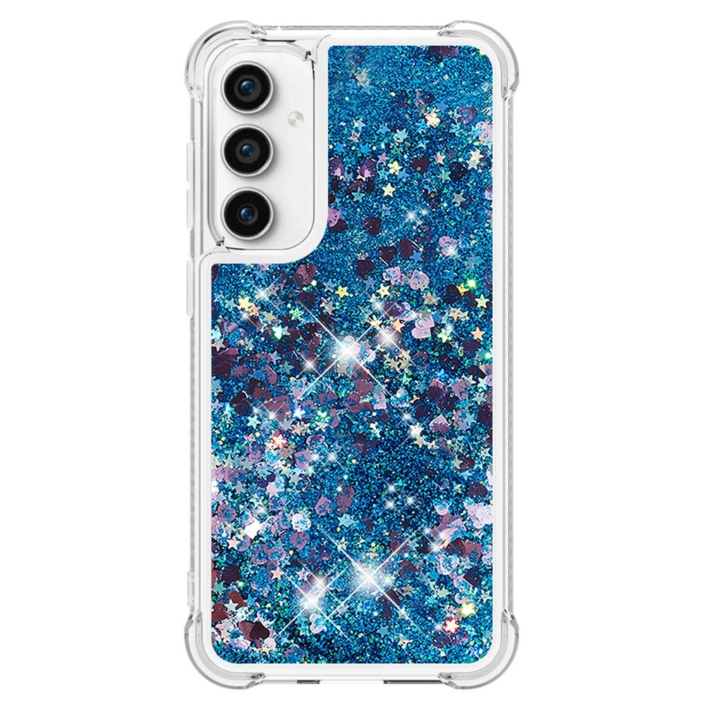 Glitter gélový presýpací obal na Samsung Galaxy S23 FE - modrý/srdiečka