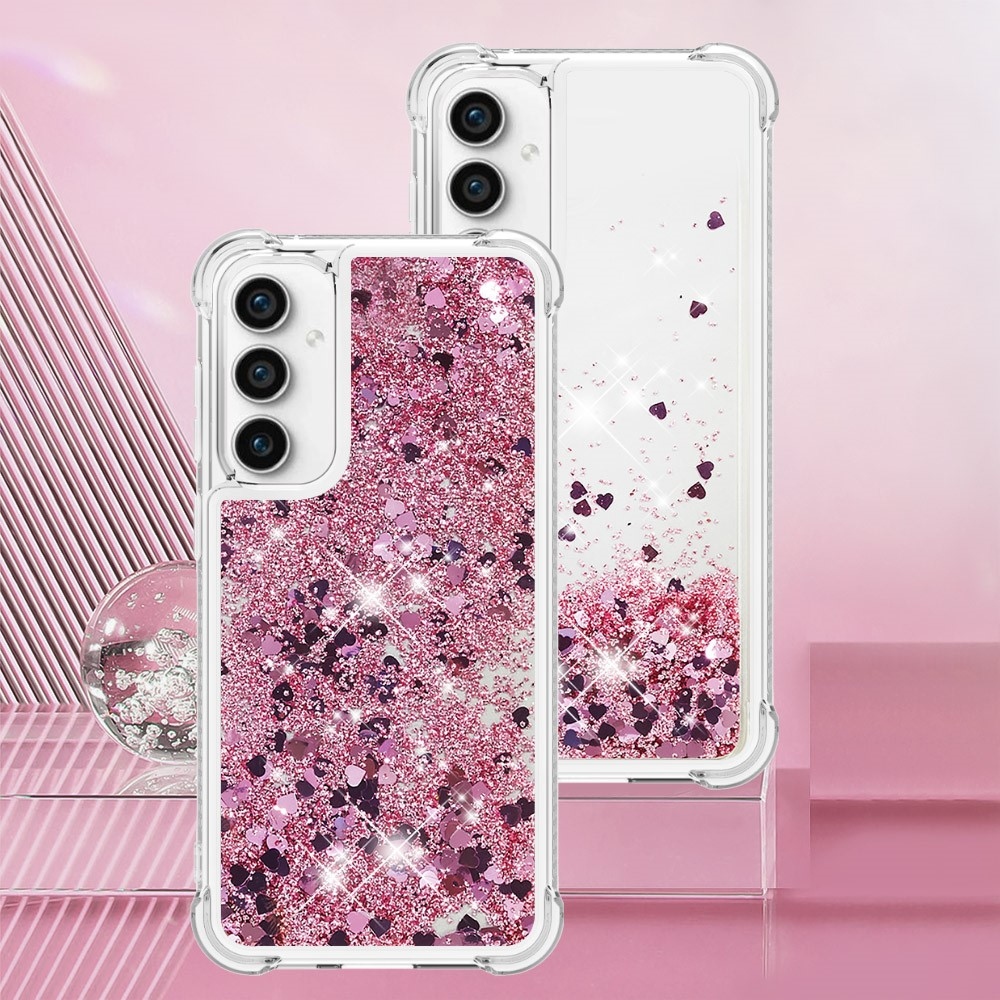 Glitter gélový presýpací obal na Samsung Galaxy S23 FE - ružovozlatý/srdiečka