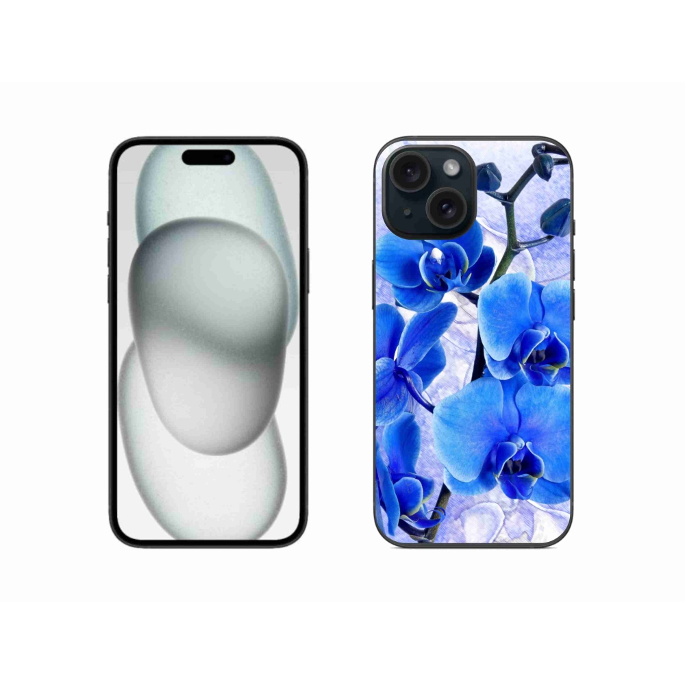 Gélový kryt mmCase na iPhone 15 - modré kvety