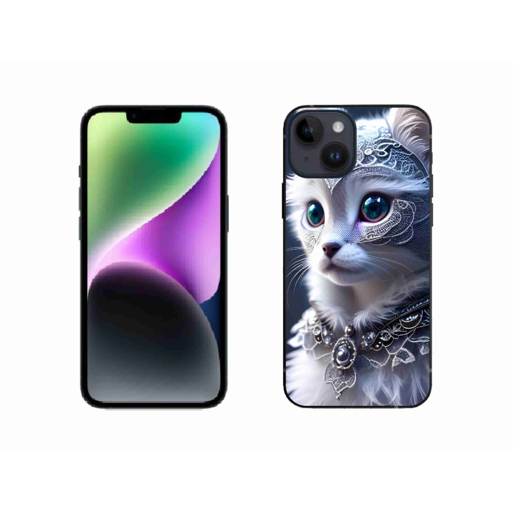 Gélový kryt mmCase na iPhone 14 - biela mačka