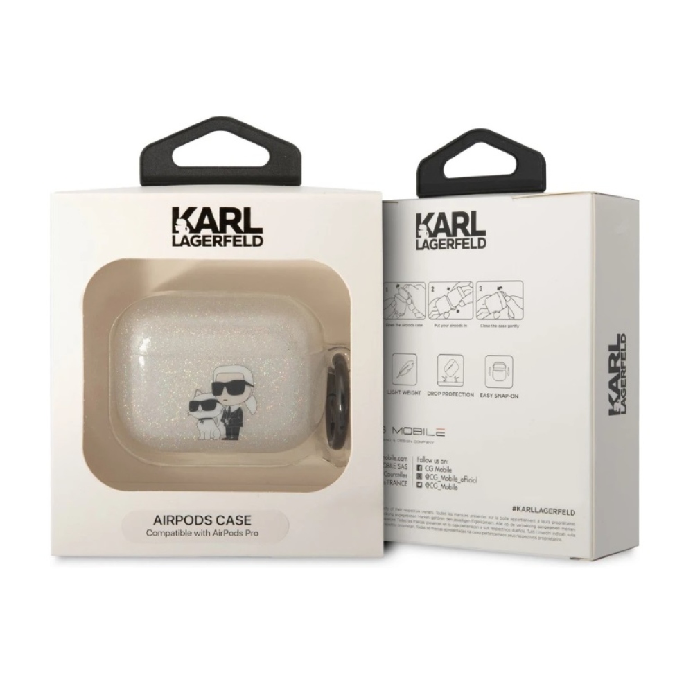 Karl Lagerfeld 3D Logo NFT Karl and Choupette TPU Glitter puzdro Airpods Pro biele