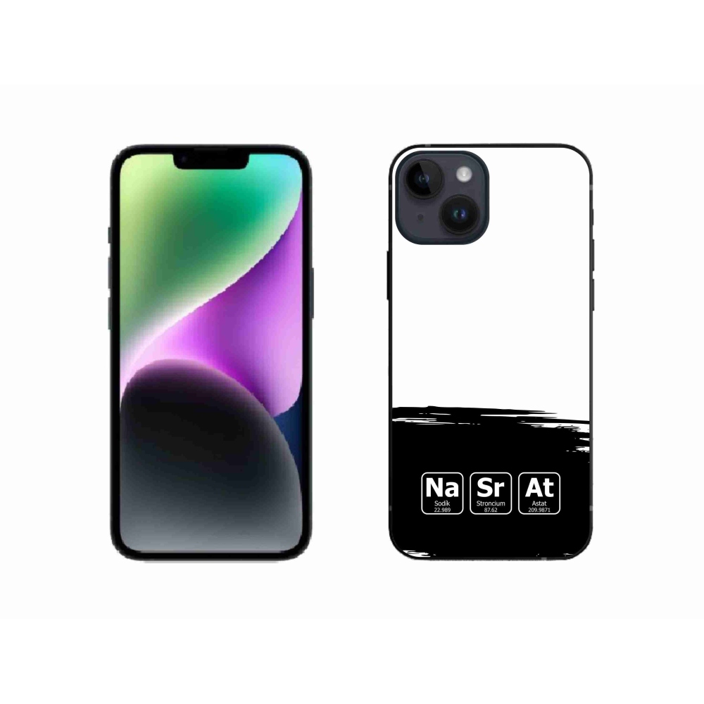 Gélový kryt mmCase na iPhone 14 - chemické prvky čiernobiele pozadie
