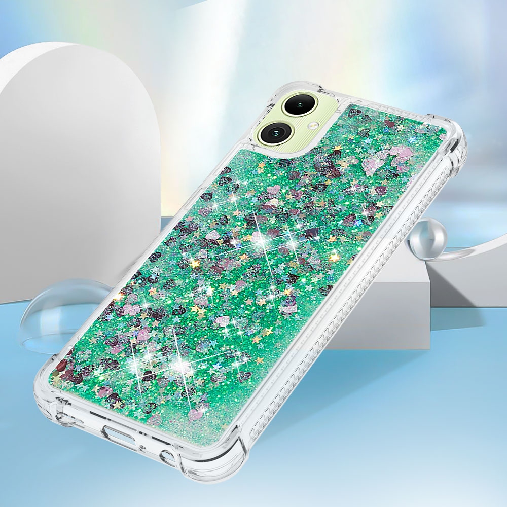 Glitter presýpacie gélový obal na Samsung Galaxy A07 4G - zelený/srdiečka