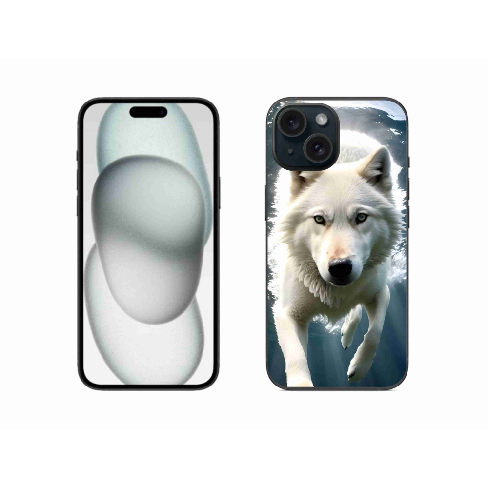 Gélový kryt mmCase na iPhone 15 - biely vlk