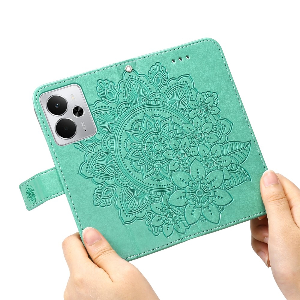 Floral knižkové puzdro na Realme 14 5G - modrozelené