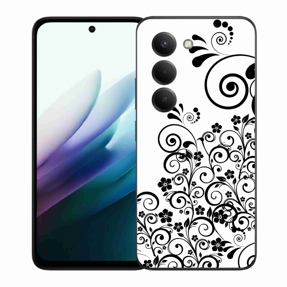 Gélový kryt mmCase na Xiaomi Redmi 15 4G/5G (171mm) - čiernobiele kvetinové vzory