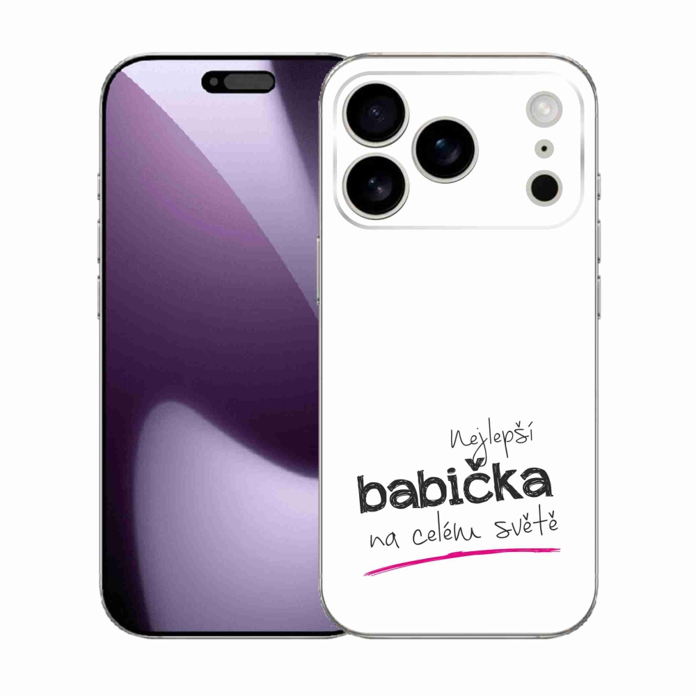 Gélový kryt mmCase na iPhone 17 Pro - najlepšia babička 4 biele pozadie