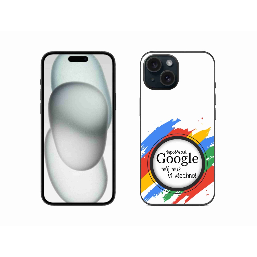Gélový kryt mmCase na iPhone 15 - muž vie všetko biele pozadie