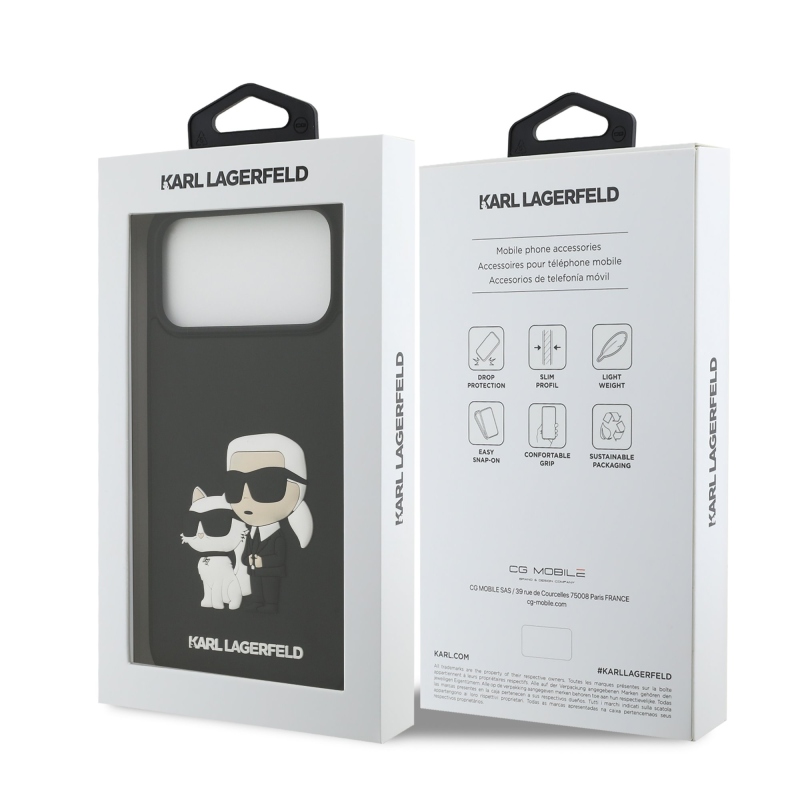 Karl Lagerfeld 3D gumový zadný kryt Karl and Choupette pre iPhone 17 Pro Max Black