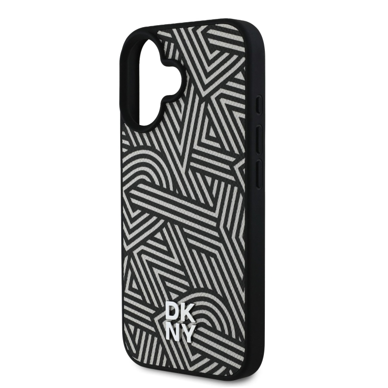 DKNY PU kožený zadný kryt Crosswalk Pattern Magsafe pre iPhone 16 Ivory