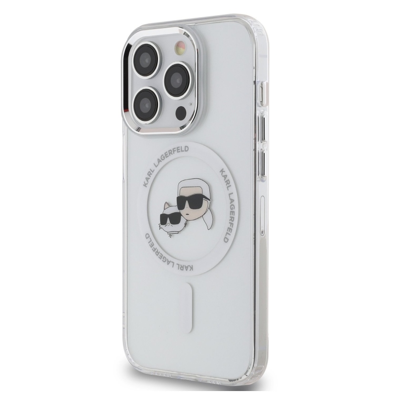 Karl Lagerfeld IML K&CH Heads Metal Frame MagSafe Zadný Kryt pre iPhone 15 Pro Max Transparent