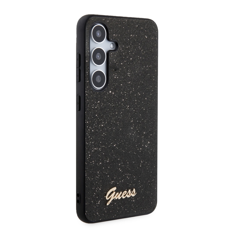 Guess PC/TPU Glitter Flakes Metal Logo Zadný Kryt pre Samsung Galaxy S24 Black