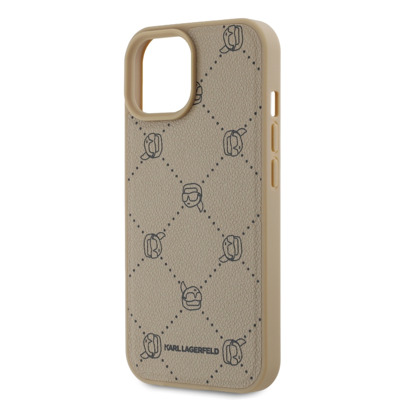 Karl Lagerfeld PU Karl Heads Pattern Magsafe Zadný Kryt pre iPhone 15 Beige