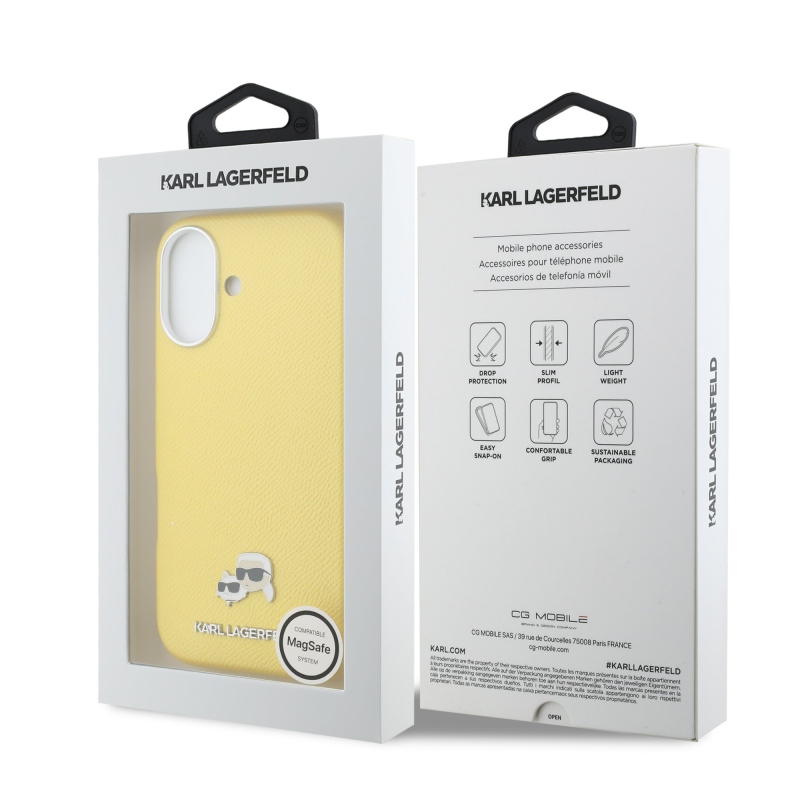 Karl Lagerfeld PU Karl and Choupette Heads Pins MagSafe zadný kryt pre iPhone 17 Yellow