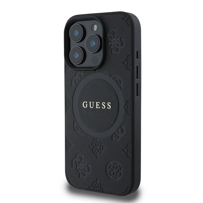 Guess Saffiano Peón Stamp MagSafe Zadný Kryt pre iPhone 16 Pro Max Black