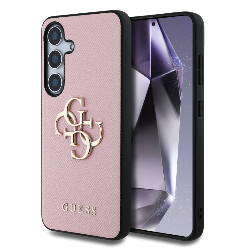Guess PU Grained 4G Metal Logo Zadný Kryt pre Samsung Galaxy S25+ Pink