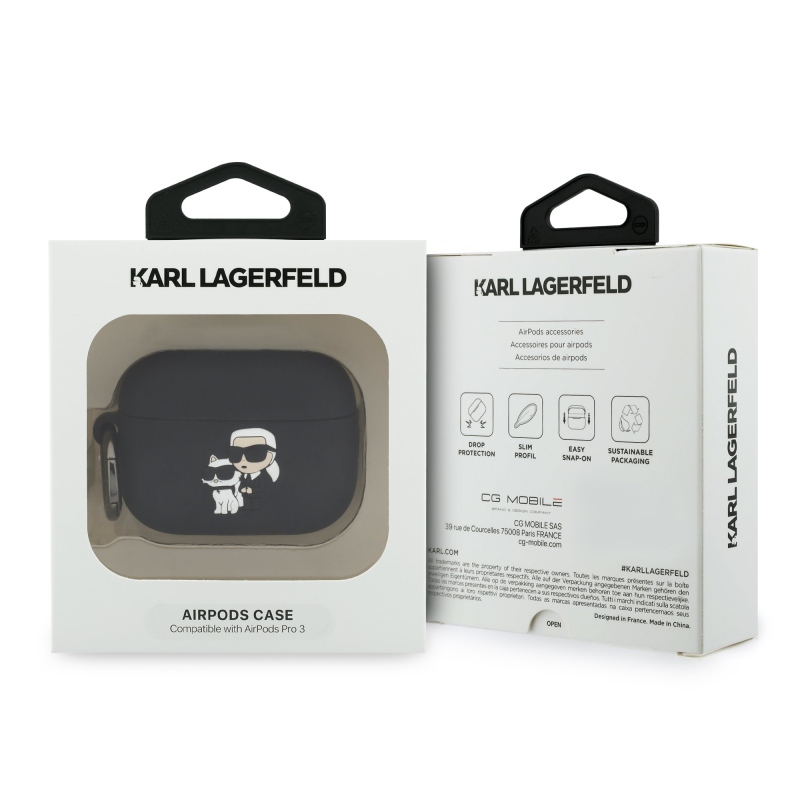 Karl Lagerfeld 3D Logo NFT Karl and Choupette Silikónové Puzdro pre AirPods Pro 3 Black