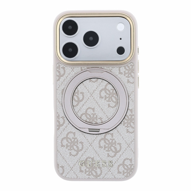 Guess PU 4G Ring Stand MagSafe zadný kryt pre iPhone 18 Pro, ružový