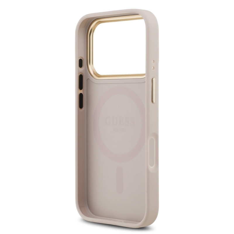 Guess PU kožený zadný kryt 4G Gold Frame MagSafe pre iPhone 17 Pro Pink