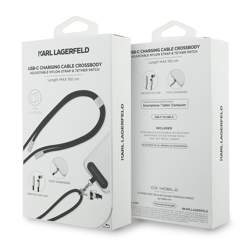 Karl Lagerfeld Ikonik Charm Strap s integrovaným nabíjacím káblom USB-C/USB-C Black