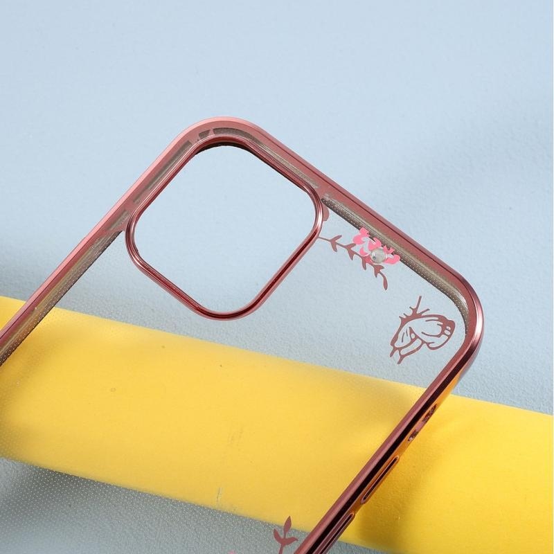 Rhinestone gélový obal pre mobil iPhone 12 Pro / 12 - ružovozlatá