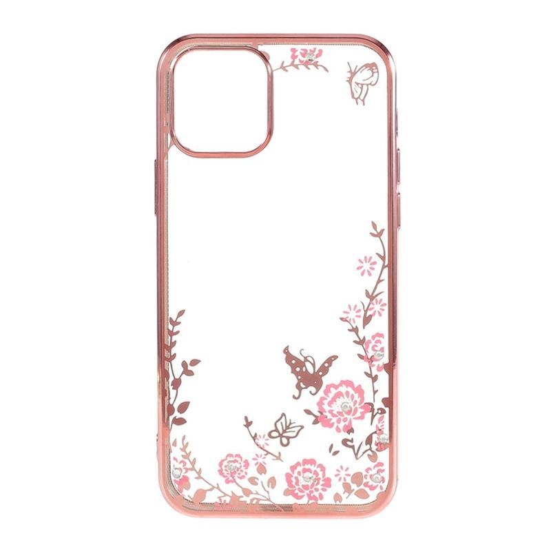 Rhinestone gélový obal pre mobil iPhone 12 Pro / 12 - ružovozlatá