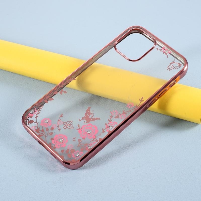 Rhinestone gélový obal pre mobil iPhone 12 Pro / 12 - ružovozlatá