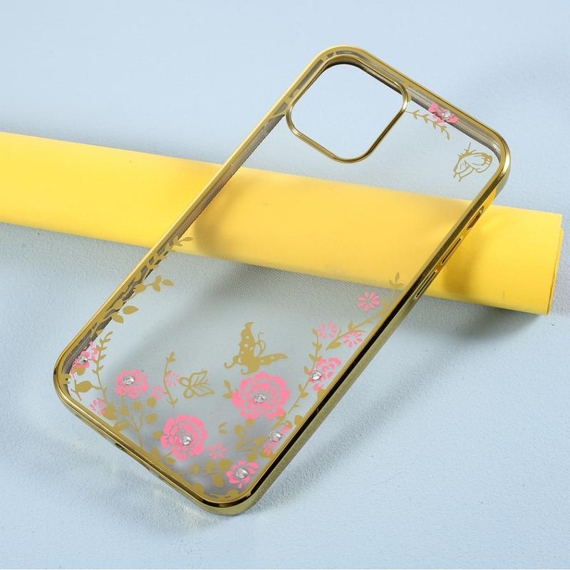 Rhinestone gélový obal pre mobil iPhone 12 Pro / 12 - zlatý