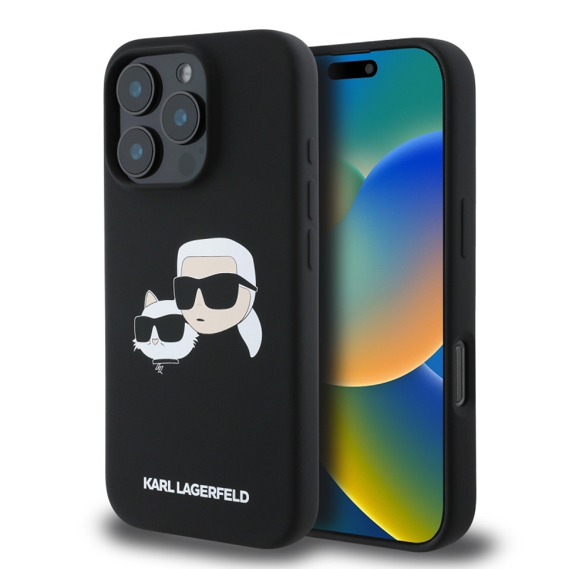 Karl Lagerfeld Liquid Silicone Double Heads MagSafe Zadný Kryt pre iPhone 16 Pro Black