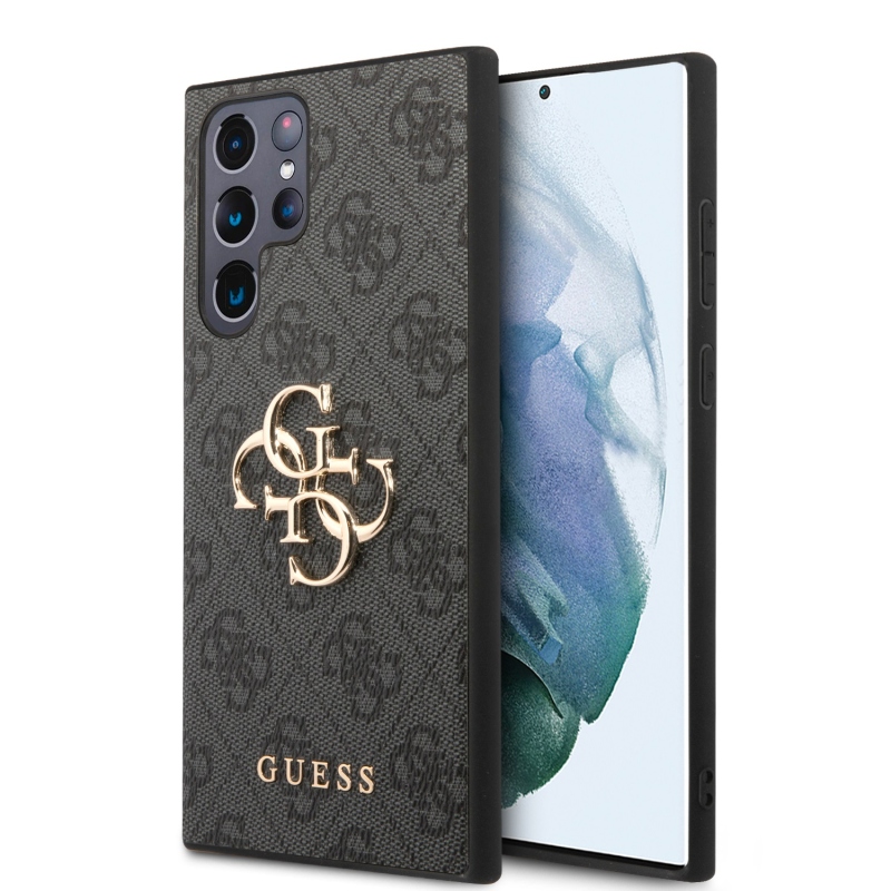Guess PU 4G Metal Logo Zadný Kryt pre Samsung Galaxy S24 Ultra Grey
