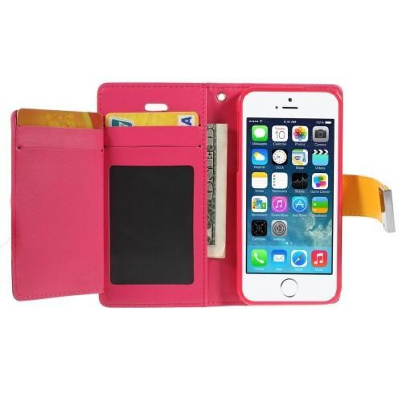 Rich PU kožené peněženkové púzdro na iPhone 5 a 5S - žlté