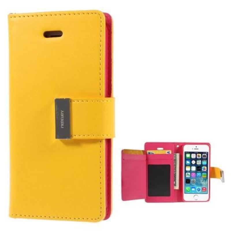 Rich PU kožené peněženkové púzdro na iPhone 5 a 5S - žlté