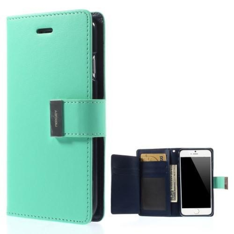 RichDiary PU kožené zapínacie púzdro na iPhone 6s Plus a 6 Plus - cyan